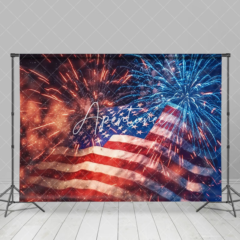 Aperturee - Blue Red Spark American Falg Independence Day Backdrop