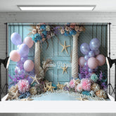 Aperturee - Blue Retro Wall Starfish Balloon Cake Smash Backdrop