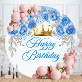 Aperturee - Blue Roses Circle Happy Birthday Backdrop For Girl