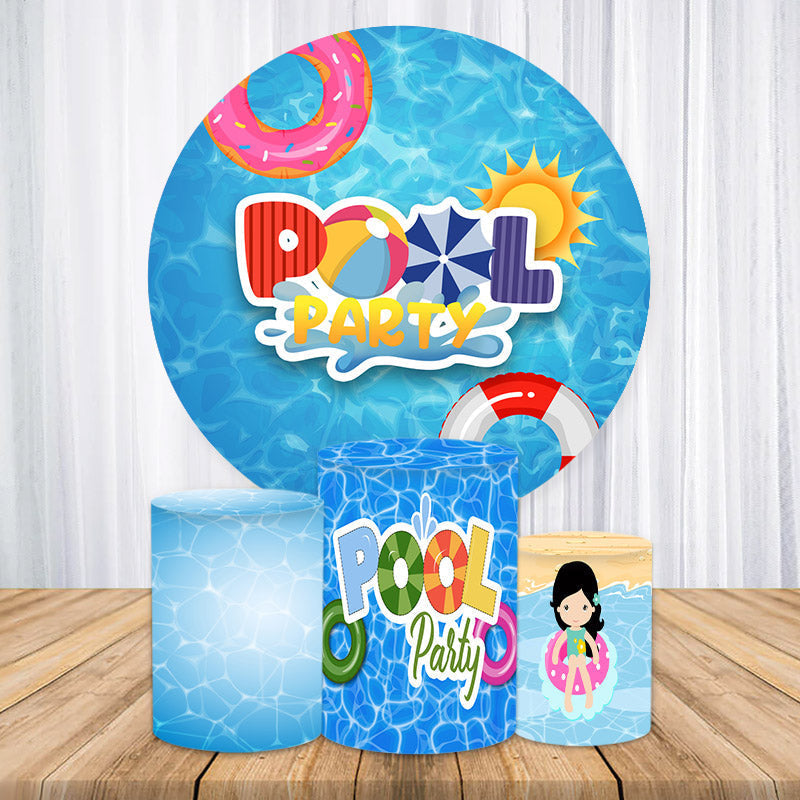 Aperturee Blue Sea Summer Pool Party Round Birthday Backdrop Kit