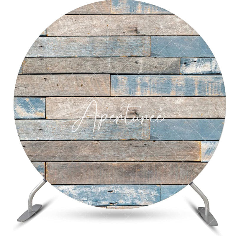 Aperturee - Blue Shabby Wood Plank Vintage Round Party Backdrop