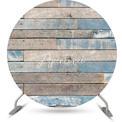 Aperturee - Blue Shabby Wood Plank Vintage Round Party Backdrop