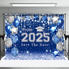 Aperturee - Blue Silver Balloons Bokeh Graduation Prom Backdrop