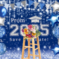 Aperturee - Blue Silver Balloons Bokeh Graduation Prom Backdrop