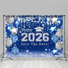 Aperturee - Blue Silver Balloons Bokeh Graduation Prom Backdrop