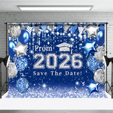 Aperturee - Blue Silver Balloons Bokeh Graduation Prom Backdrop