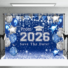 Aperturee - Blue Silver Balloons Bokeh Graduation Prom Backdrop
