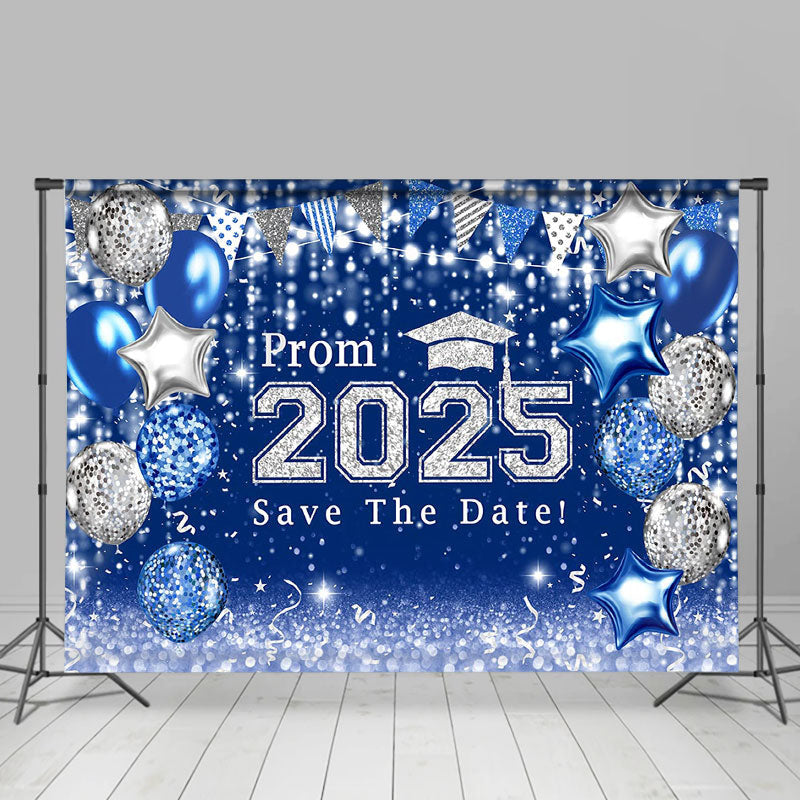 Aperturee - Blue Silver Balloons Bokeh Graduation Prom Backdrop