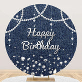 Aperturee - Blue Silver Diamond Denim Round Birthday Backdrop