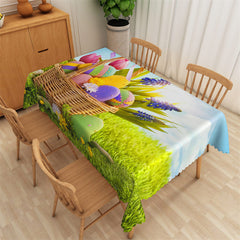 Aperturee - Blue Sky And Green Plant Eggs Easter Tablecloth