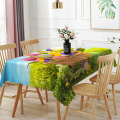 Aperturee - Blue Sky And Green Plant Eggs Easter Tablecloth