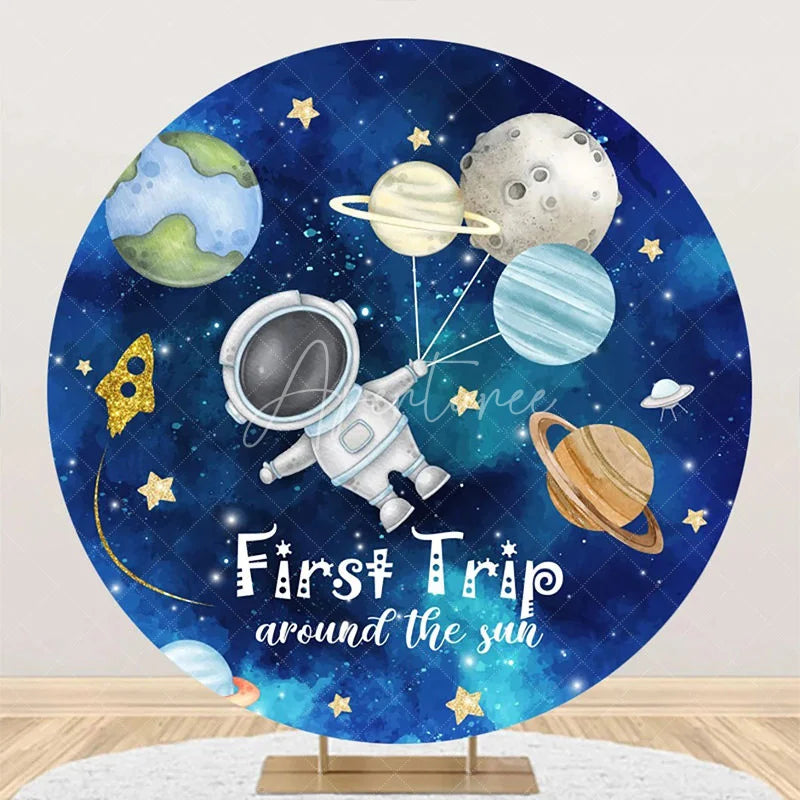 Aperturee - Blue Sky Astronanut Star Round 1st Birthday Backdrop