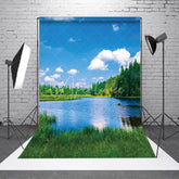 Aperturee - Blue Sky Clear Lake Green Forest Scenery Backdrop