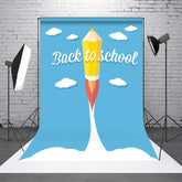 Aperturee - Blue Sky Cloud Flying Pencil Back To School Backdrop