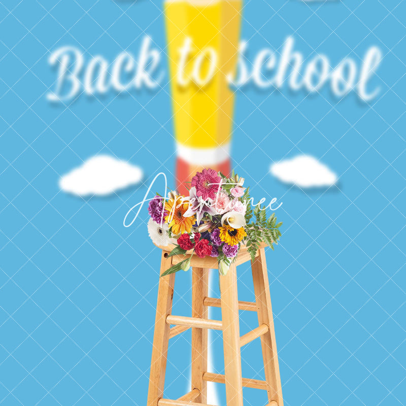 Aperturee - Blue Sky Cloud Flying Pencil Back To School Backdrop