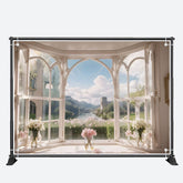 Aperturee - Blue Sky Cloud Mountain Spring Window Floral Backdrop