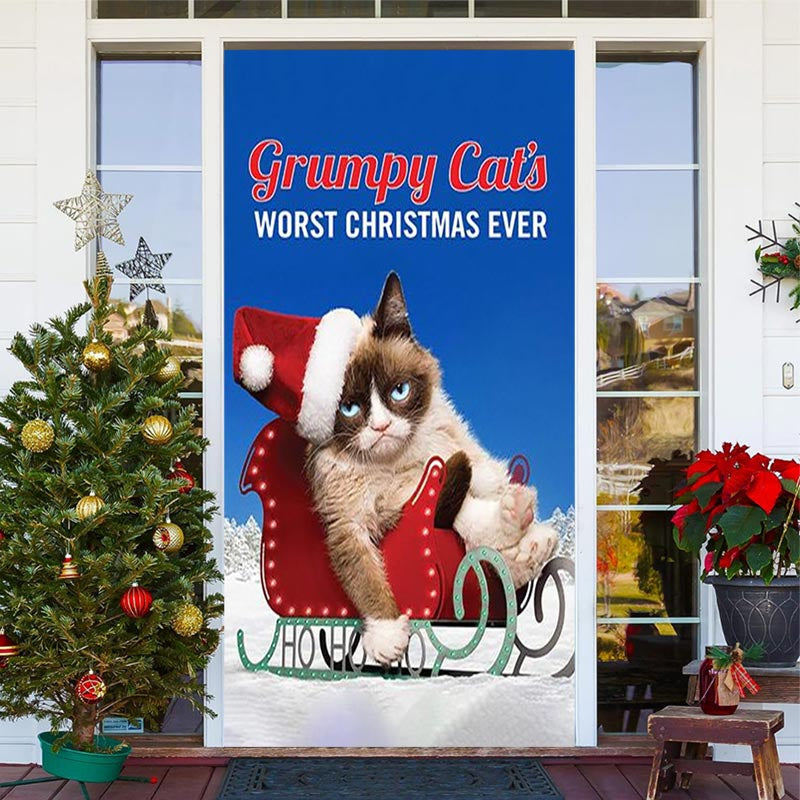 Aperturee - Blue Sky Grumpy Cats Worst Christmas Door Cover