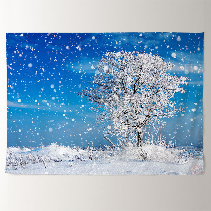 Aperturee - Blue Sky Snowy Tree Winter Backdrop For Photo