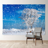 Aperturee - Blue Sky Snowy Tree Winter Backdrop For Photo