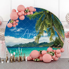 Aperturee - Blue Sky Trees Hawaii Beach Round Birthday Backdrop