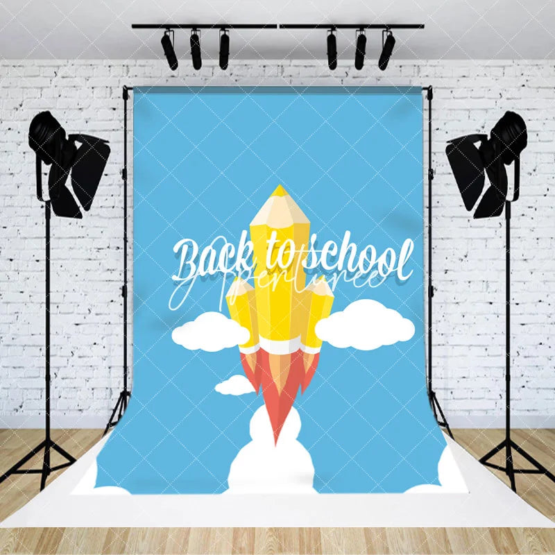 Aperturee - Blue Sky White Cloud Rocket Back To School Backdrop