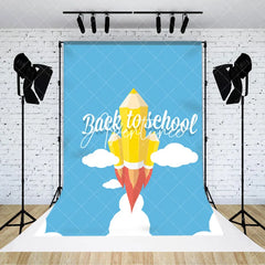 Aperturee - Blue Sky White Cloud Rocket Back To School Backdrop