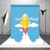 Aperturee - Blue Sky White Cloud Rocket Back To School Backdrop