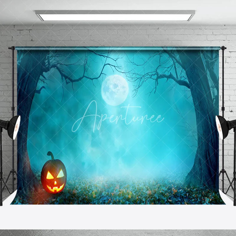 Aperturee - Blue Smoke Tree Horror Pumpkin Halloween Backdrop