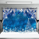 Aperturee - Blue Snowflake Ball Bokeh Christmas Photo Backdrop