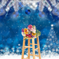 Aperturee - Blue Snowflake Ball Bokeh Christmas Photo Backdrop