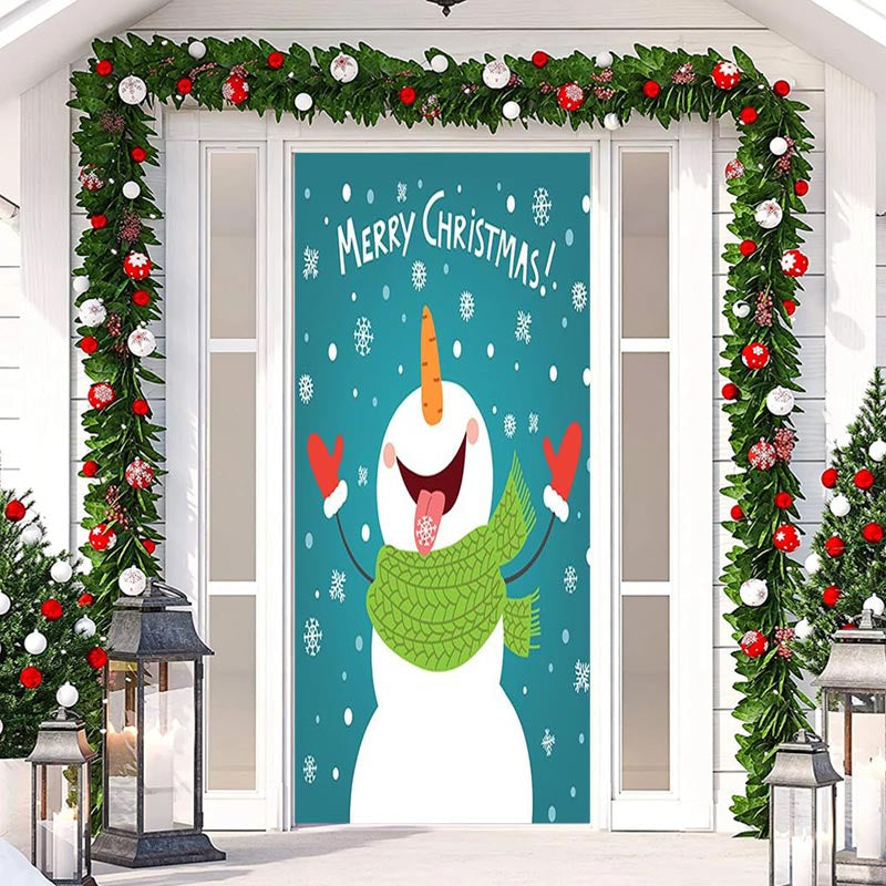 Aperturee - Blue Snowflake Snowman Merry Christmas Door Cover