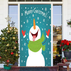 Aperturee - Blue Snowflake Snowman Merry Christmas Door Cover