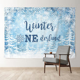 Aperturee - Blue Snowy Winter Onederland 1st Birthday Backdrop