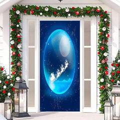 Aperturee - Blue Sparkle Santa Claus Door Cover For Christmas