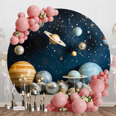 Aperturee - Blue Star Night Galaxy Round Birthday Party Backdrop