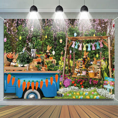 Aperturee - Blue Truck Floral Tree Bunny Eggs Easter Backdrop