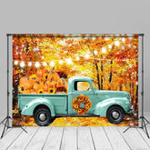 Aperturee - Blue Truck Light Pumpkin Maple Leaf Autumn Backdrop