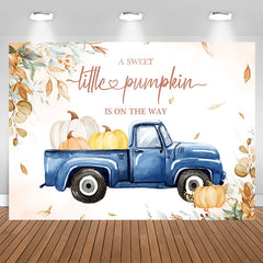 Aperturee - Blue Truck Little Pumpkin Leaf Baby Shower Backdrop