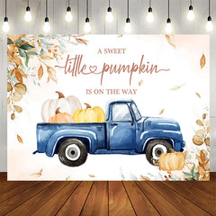 Aperturee - Blue Truck Little Pumpkin Leaf Baby Shower Backdrop