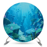 Aperturee Blue Underwater World Round Birthday Party Backdrop