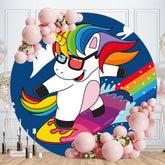 Aperturee - Blue Unicron Round Birthday Backdrop For Boy