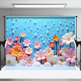 Aperturee - Blue Wall Colorful Flowers Cake Smash Backdrop Kids