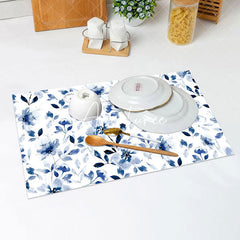 Aperturee - Blue Water Color Floral Leaves Set Of 4 Placemats