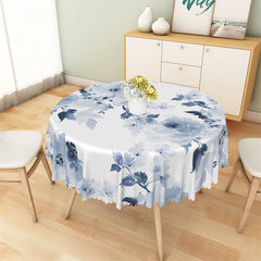 Aperturee - Blue Watercolor Floral Classical Round Tablecloth