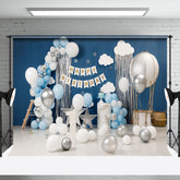 Aperturee - Blue White Balloons 1st Birthday Cake Smash Backdrop