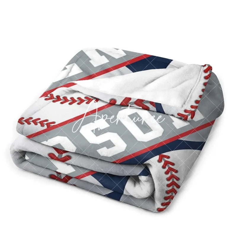 Aperturee - Blue White Baseball Sports Personalized Name Blanket