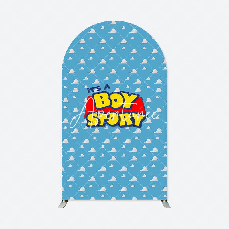 Aperturee - Blue White Cloud Boy Story Baby Shower Arch Backdrop