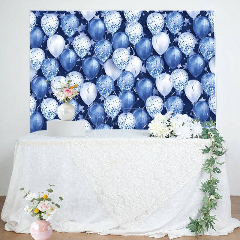 Aperturee - Blue White Glitter Balloon Star Birthday Backdrop