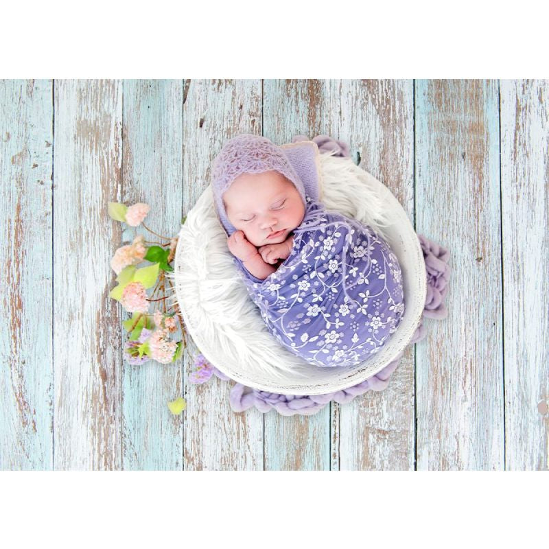 Aperturee - Blue White Paint Wooden Rubber Floor Mat For Photos
