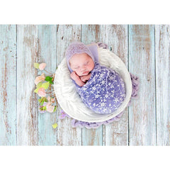 Aperturee - Blue White Paint Wooden Rubber Floor Mat For Photos
